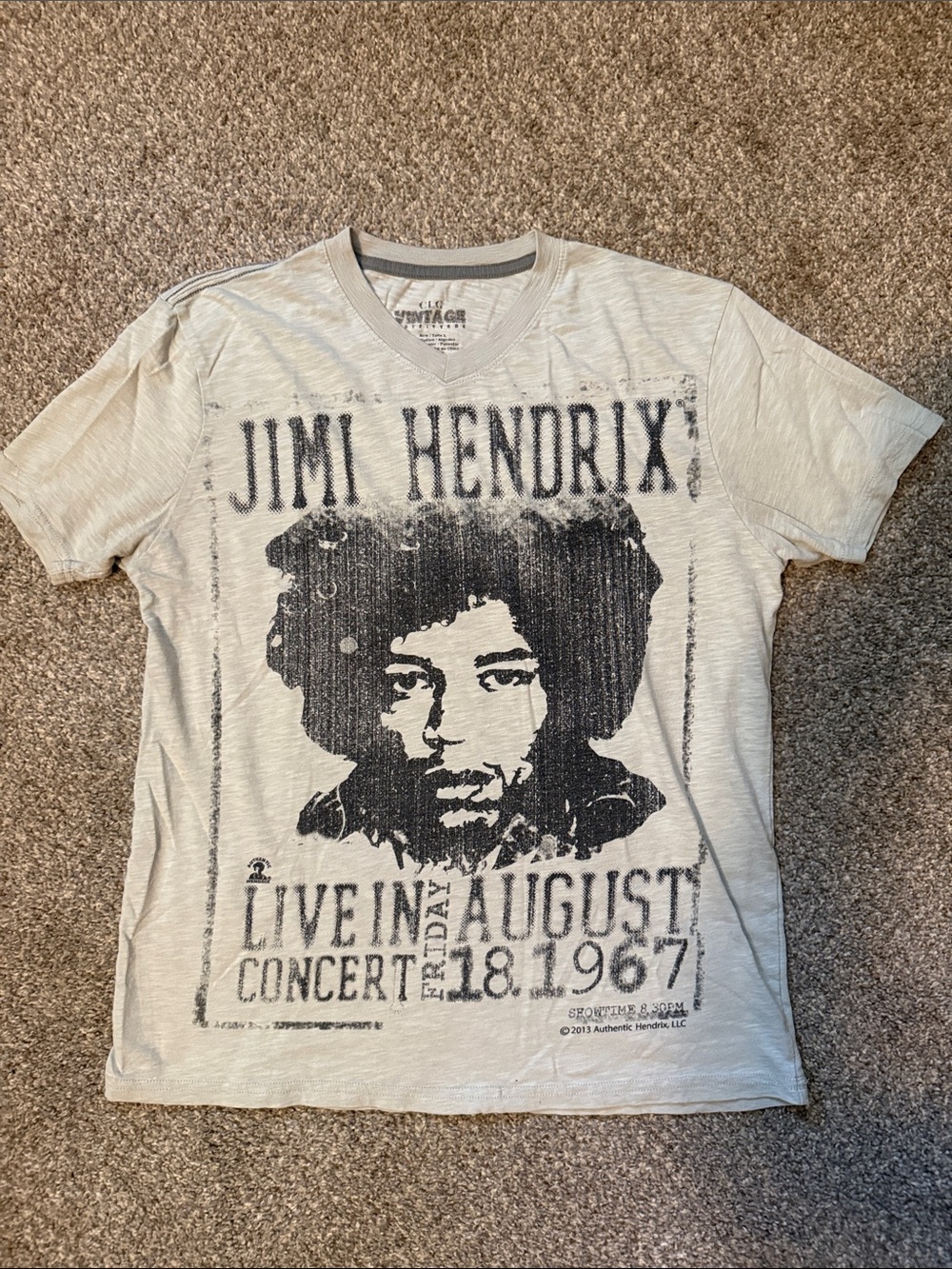 Vintage Rock Graphic V-Neck T-Shirt - Light Gray